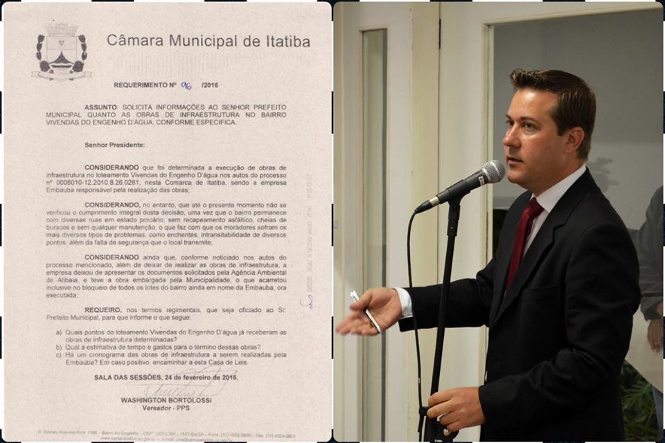 REQUERIMENTO PARA INFORMAÇÕES QUANTO AS OBRAS DO ENGENHO D’ÁGUA